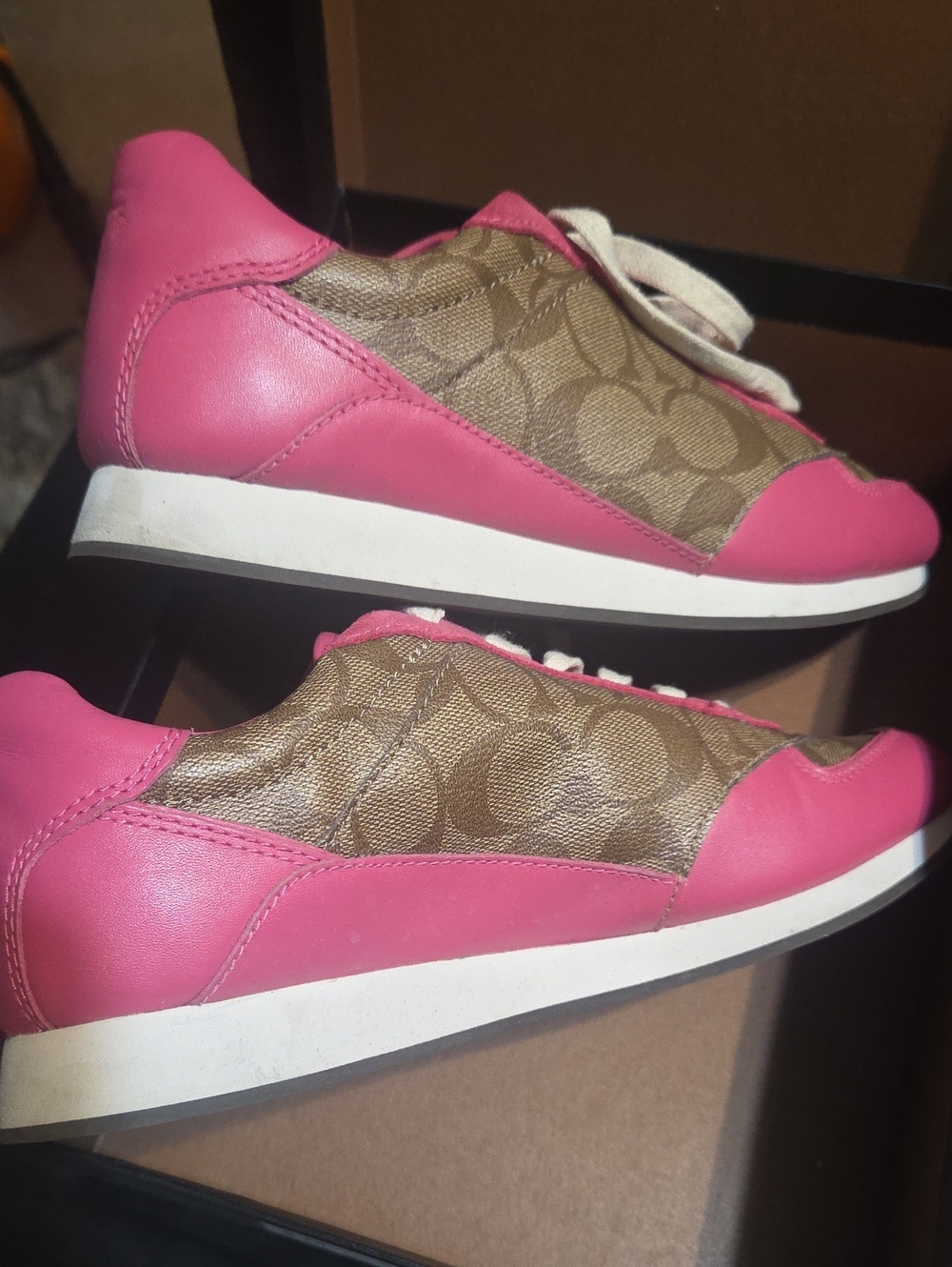 Coach Pink Leather & Signature Canvas Sneakers
